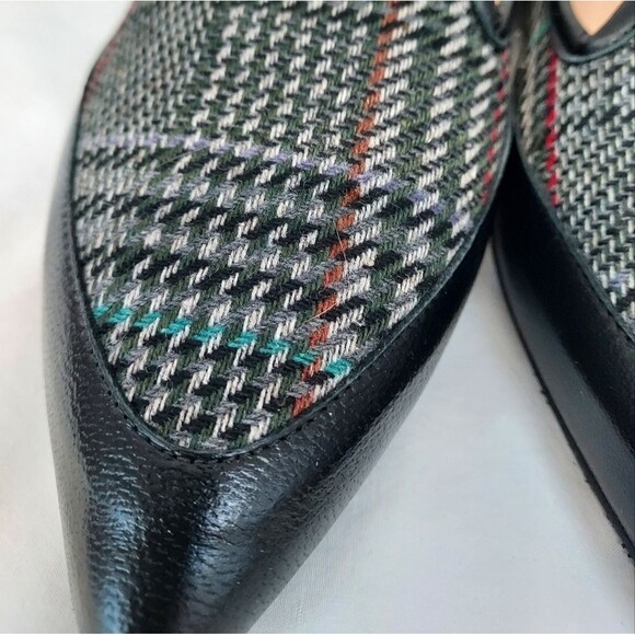 Jon Josef Made in Spain Black Leather Multi Plaid Pointed Toe Flats 8 - Picture 6 of 9